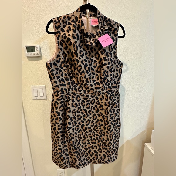 NWT Kate Spade New York Leopard Jacquard Knott Sleeveless Dress Sz14 - Picture 9 of 12